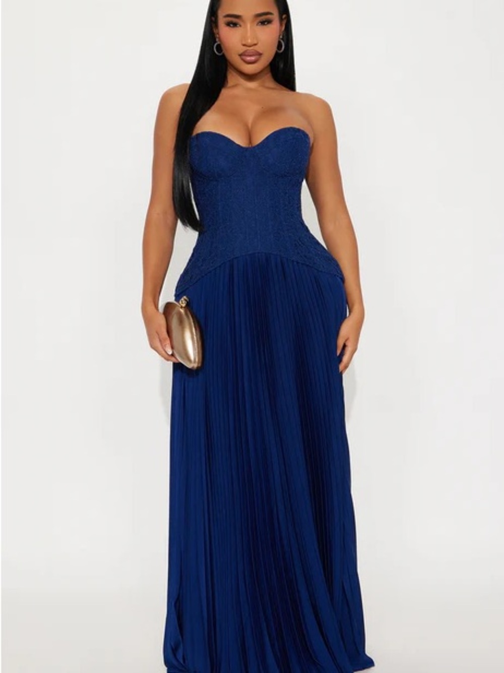 Daniela Lace Corset Pleated Maxi Dress - M